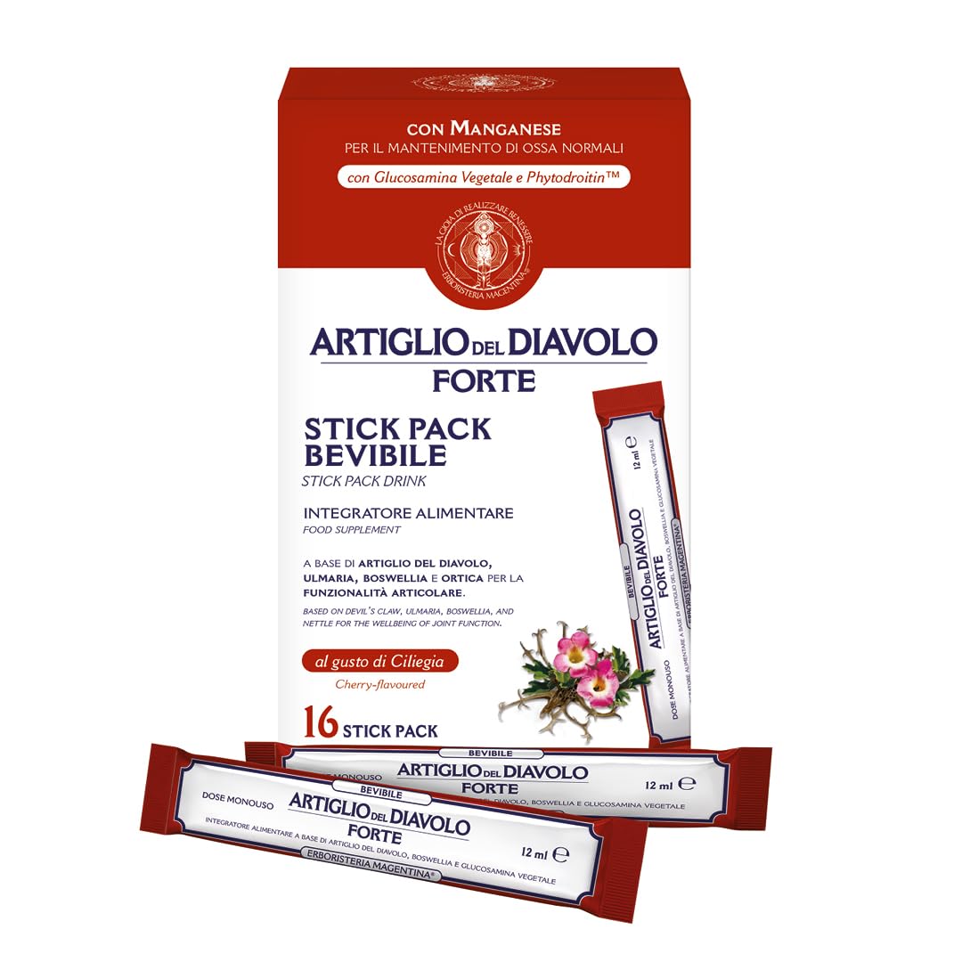 Erboristeria Magentina Artiglio del Diavolo Forte 16 Stick Pack Bevibile - Integratore Alimentare a Base di Artiglio del Diavolo, Ulmaria, Boswellia e Ortica per la Funzionalità Articolare