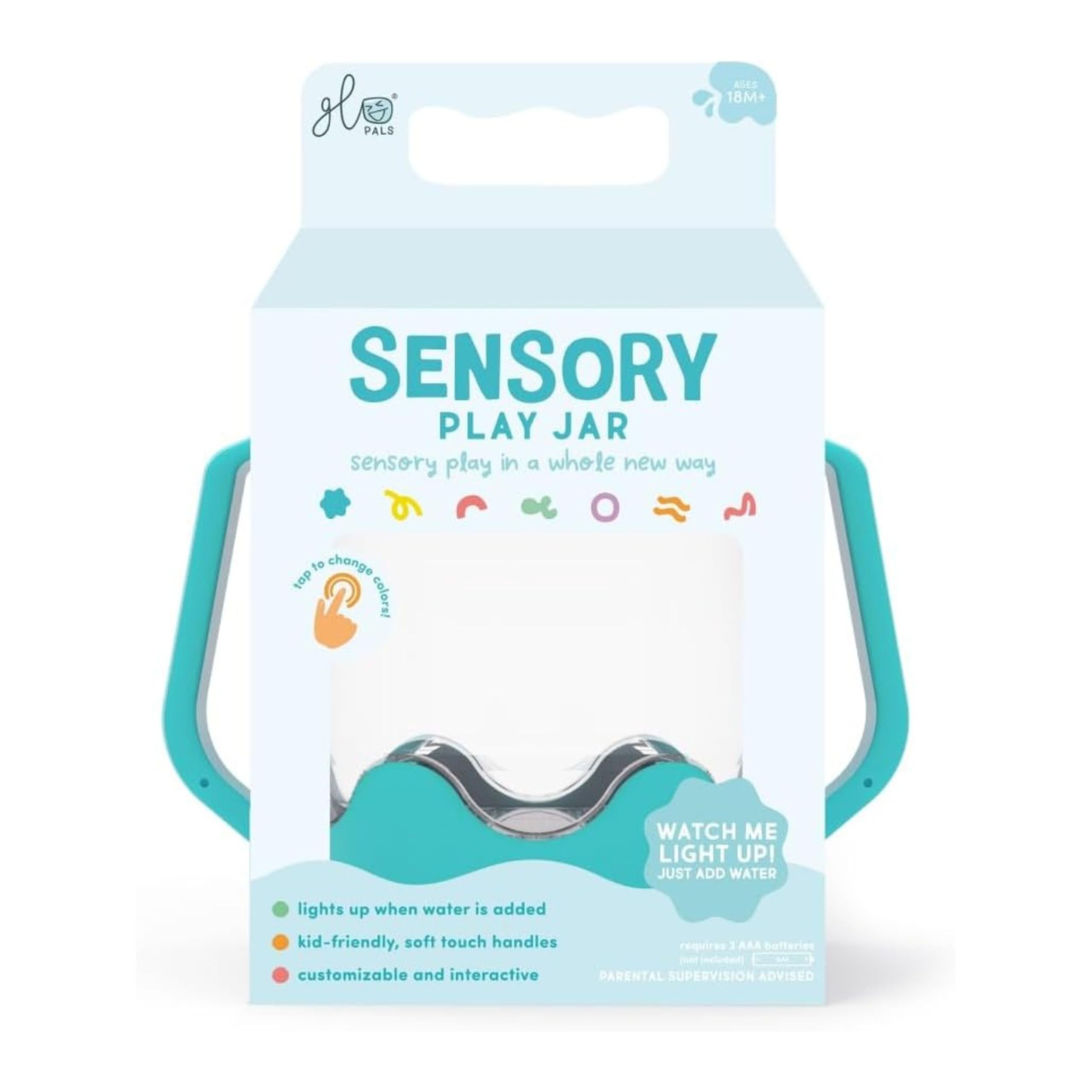 Glo Pals, Barattolo per Riempitivi Sensoriali, Gioco per Bambini da 18 Mesi di Età, Aiuta lo Sviluppo Sensoriale e Cognitivo, Blue, 10x8cm