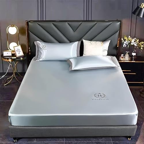 Pousbo Sábana de cama sedosa de hielo, sábana transpirable que absorbe la humedad, sábana de cama suave y sedosa de alta calidad, juego de sábanas
