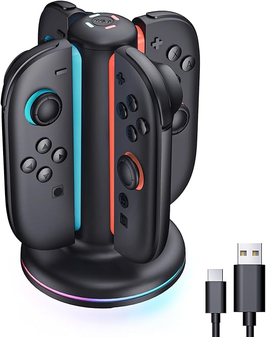 Mumba Charging Dock for Nintendo Switch 2 Joy-Con Controllers – 4 in 1 Fast Charger Station, Magnetic & Weighted Base, Bi-Directional Design, LED Indicators & Overcharge Protection