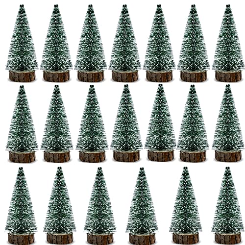 20pz 10cm Mini Albero di Natale Artificiale Finte Piccolo con Base Legno Pino Natale Sisal Mini Sisal Snow Frost Alberi Alberelli Regalo Decorazione Fai da Te Natalizie Tavolo Casa Cucina Festa