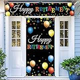 HTDZZI Happy Retirement Banner Set, Blue Retirement Yard Sign Photo Booth Props Poster Backdrop for Retirement Party Favor Decor Supplies for Women Men, Teacher Retirement Decorations Gift, Fabric