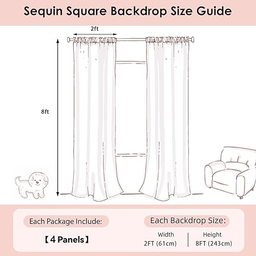Miniatura 8 de Cortina de telón de fondo de lentejuelas rojas, 4 paneles de 2 x 8 pies, con purpurina, para decoración de pared de boda, cumpleaños