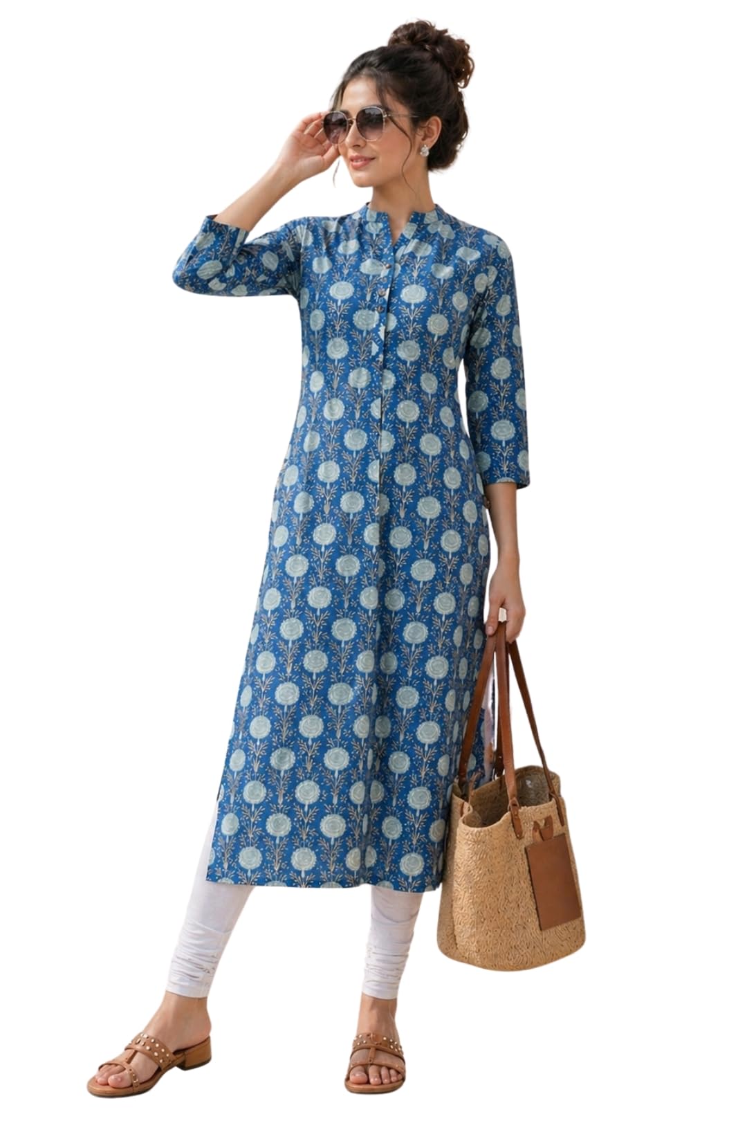 Women's Cotton Straight Fit Straight Cambric Long Floral Print Kurti-image-30