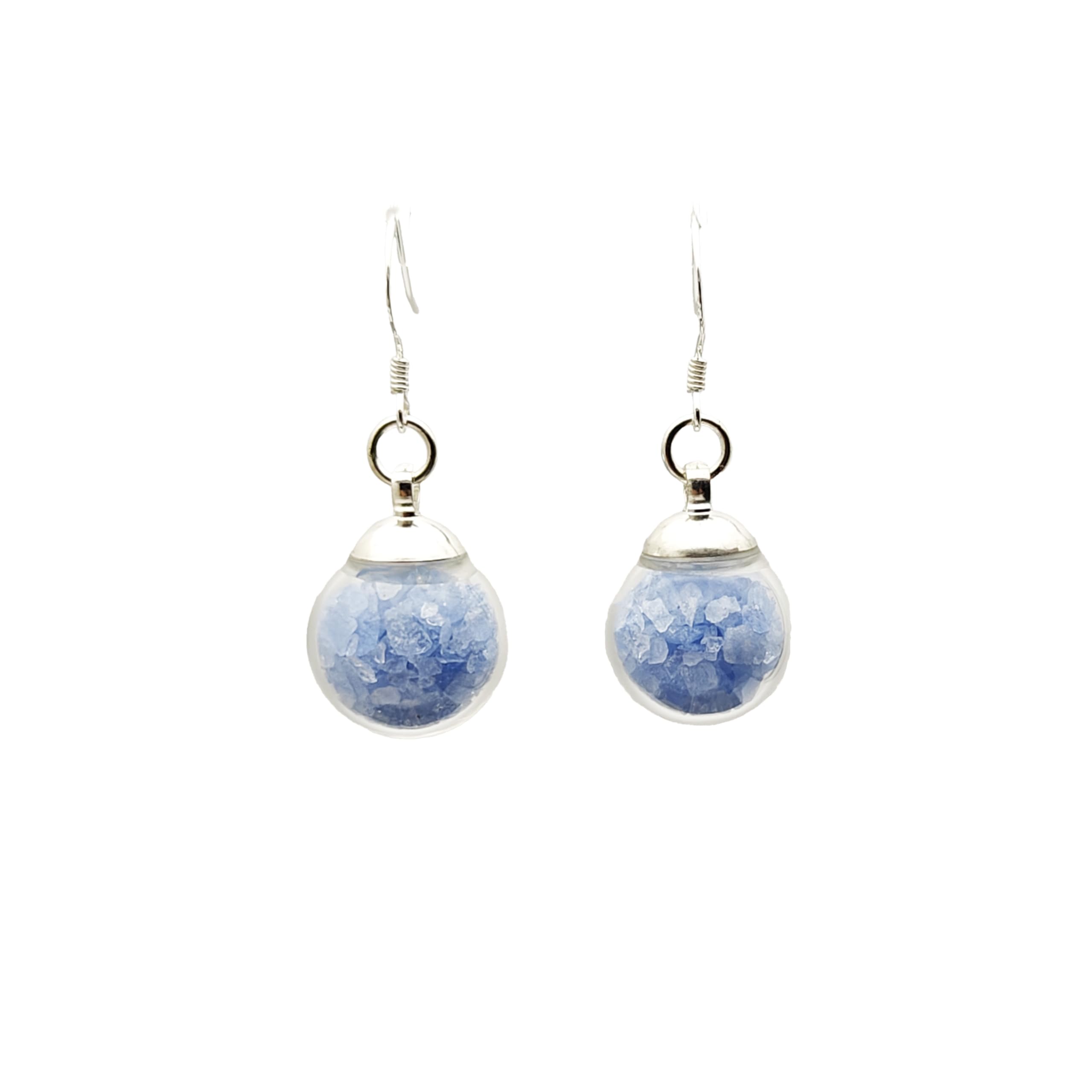 Bleu Sable Lueur Lumineux Brillent dans le Noir Gros Verre Boule Argent Sterling 925 Boucles d'oreilles pendantes et gouttes Femmes Handmade