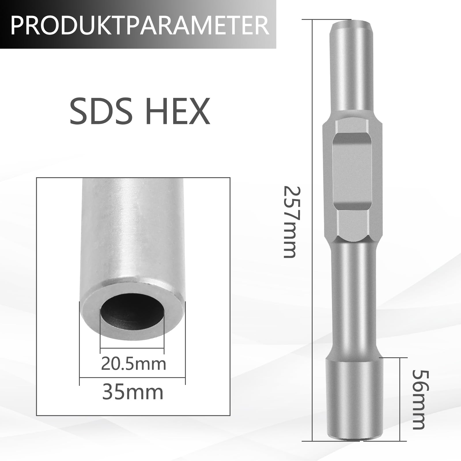 SDS HEX - Empujador de clavos para tierra, 257 mm, diámetro interior de 20,5 mm, diámetro exterior de 35 mm, para varilla de tierra, pincho de tierra