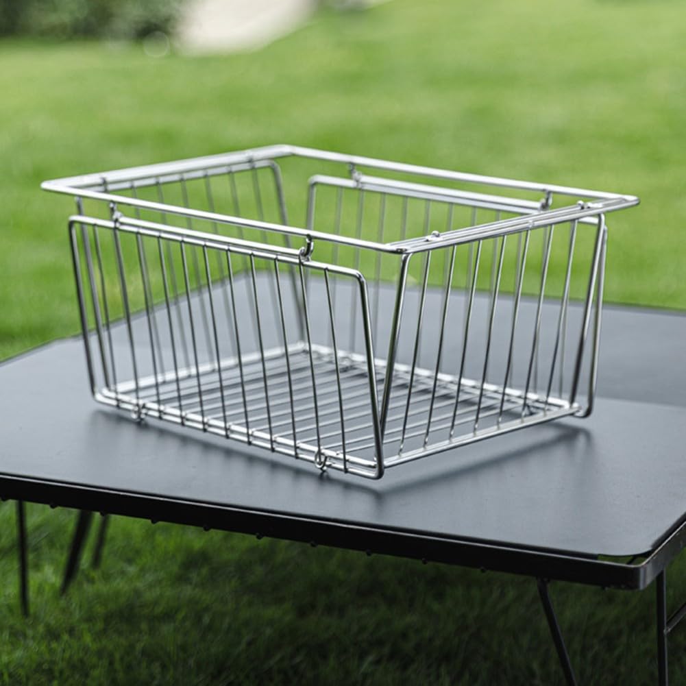 Cesta de drenaje de acero inoxidable para mesa IGT, 35,5 cm, 16 cm, 21 cm, plegable para cocina al aire libre, solución de almacenamiento de lavado y drenaje