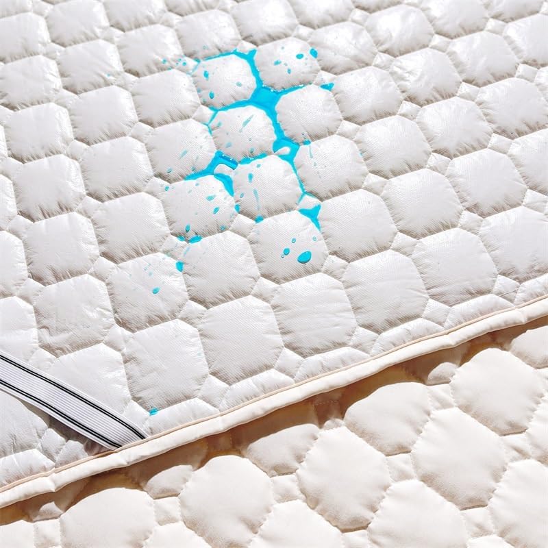 Waterproof Mattress Topper Mattress Protector Quilted Bed Topper Soft Texture Mattress Encasement Pad Soft Mattress Pad Cover with Elastic Straps (Color : White, Size : 150x200cm(59x79inch))