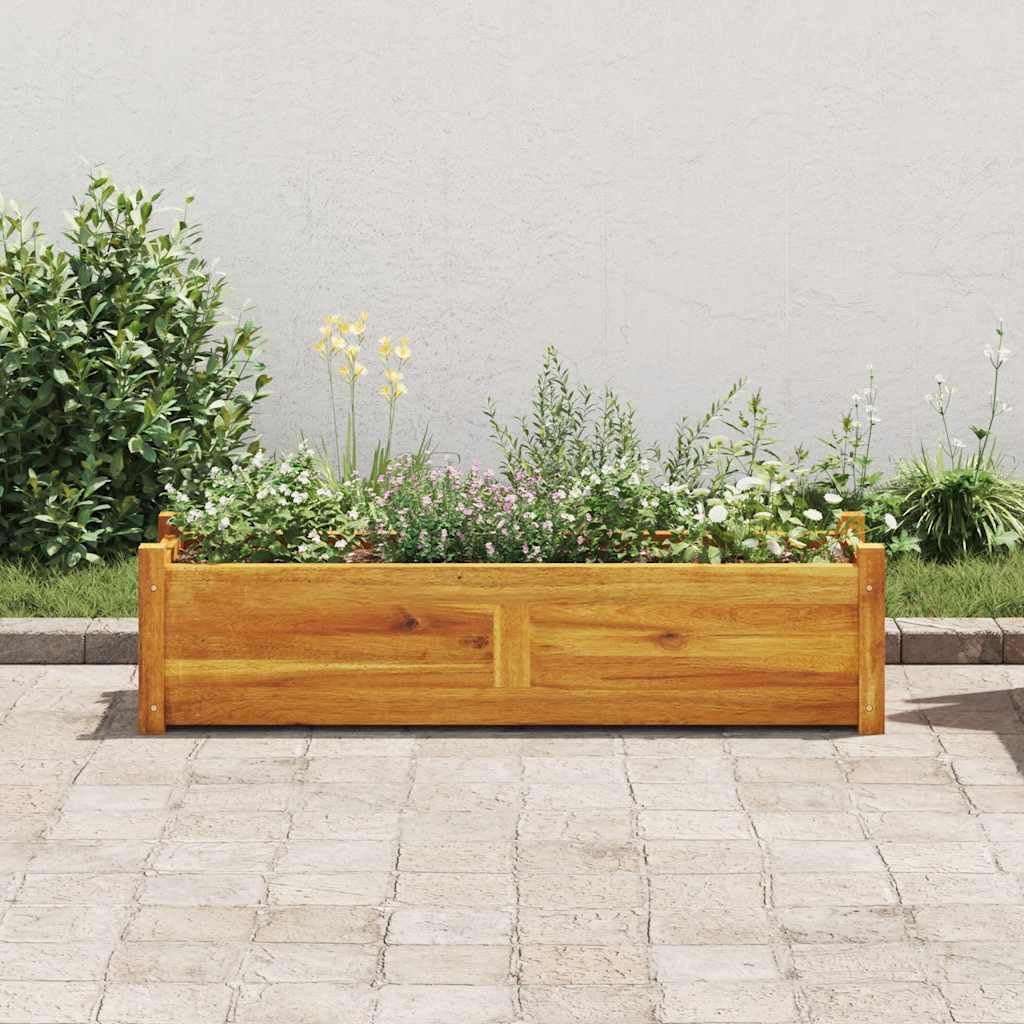 Podwyższona grządka ogrodowa z drewna akacjowego, 100 x 30 x 25 cm, donica na rośliny na balkon, taras, parapet, donica na zioła, warzywa, dekoracja, brązowa