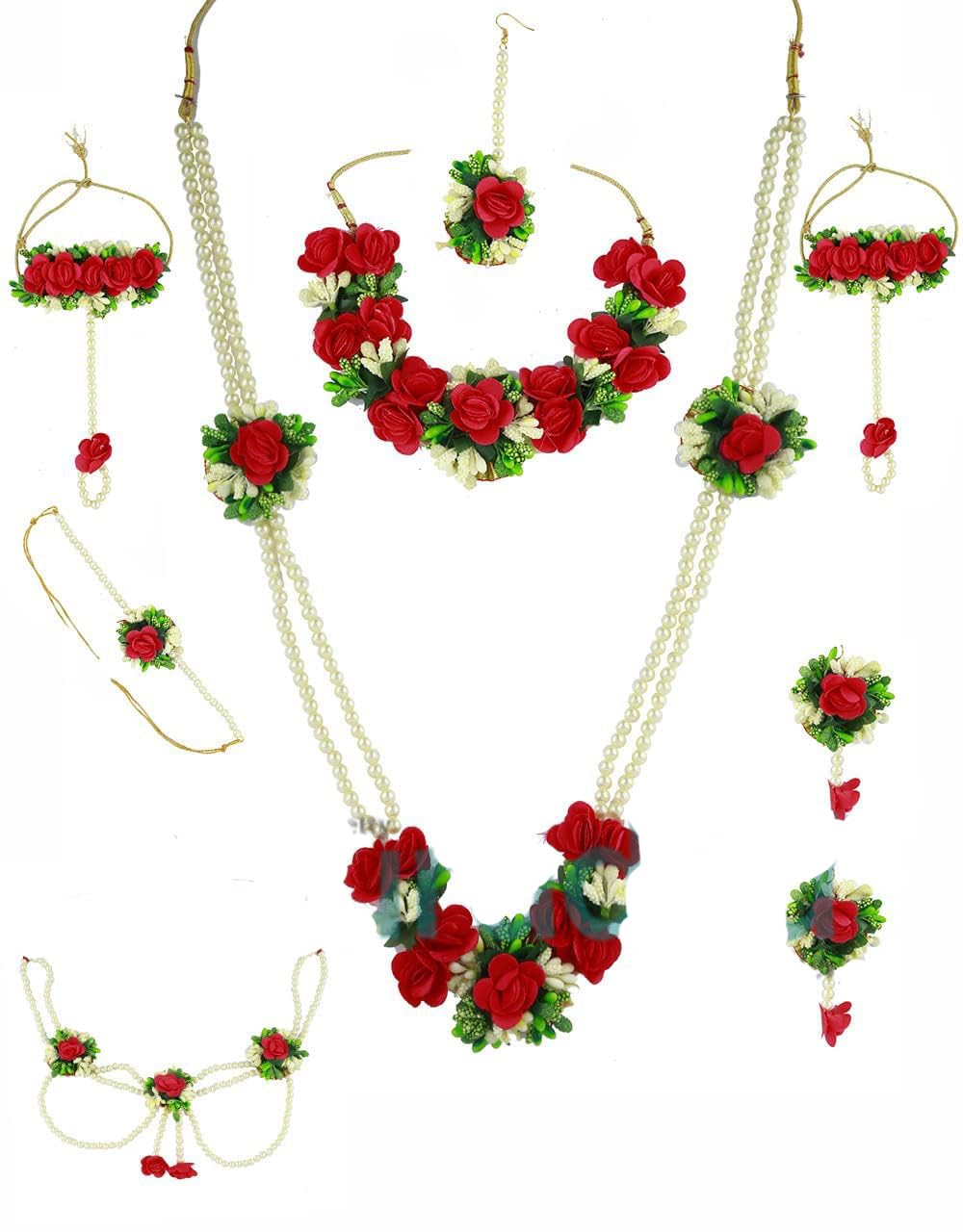 Anuradha Art Jewellery Multi Colour Artificial Flower Necklace Combo Set Haldi, Mehndi, Sangeet, Godbharari, Maternity Shoot Jewellery for women (Flower Necklace Set No-9) (B09V834VD3) Amazon Price History, Amazon Price Tracker