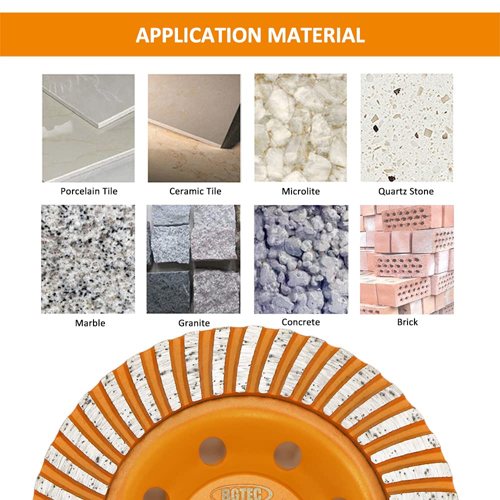 Mola diamantata per superficie a tazza, BGTEC 2 pezzi Disco per smerigliatrice diamantata in cemento Turbo Row da 125 mm con filettatura M14 per smerigliatrice angolare, cemento granito pietra marmo