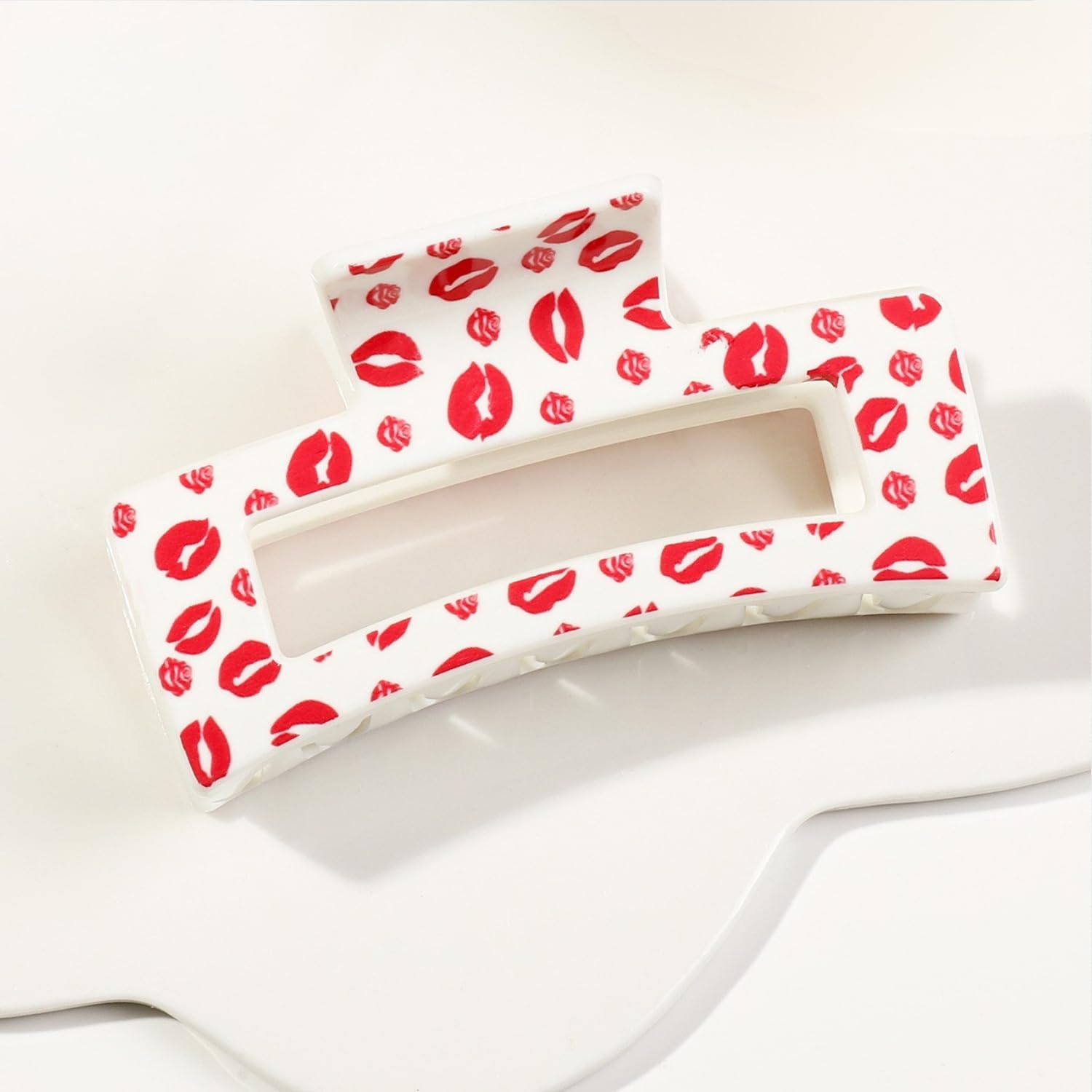 Fermagli per capelli per labbra di San Valentino in acrilico bianco clip quadrate per capelli spessi e sottili 3,3 pollici design labbra rosse per donne Incontri vacanze 1 pz