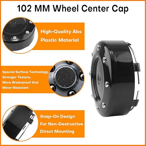 Miniatura 9 de Tapones centrales de rueda para tapacubos centrales de rueda Mayhem, paquete de 4, color negro (diámetro del clip: 3.74 pulgadas, longitud del clip