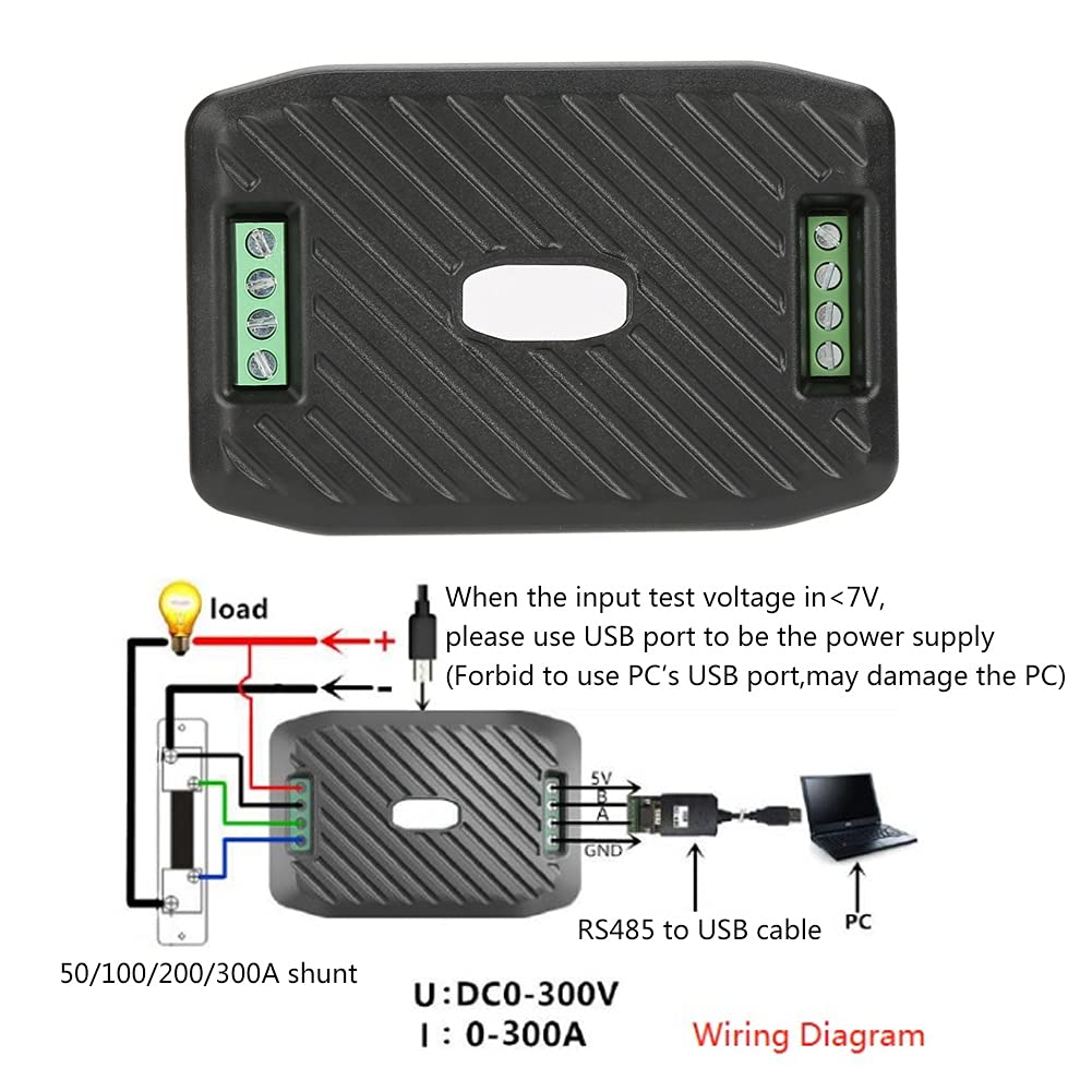 PZEM-017 Scatola di comunicazione CC Interfaccia Modbus 0-300V 300A Shunt Cavo USB Tensione Corrente Potenza Consumo energetico Misuratore(PZEM-017+100A+USB)