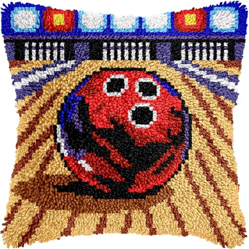 Image of veirousa Latch Hook Kits for Adults, DIY Bowling Ball Pillow & Rug Craft Kit for Beginners, Sport-Themed Handmade Yarn Art, Relaxing Home Sofa Decor Gift 17x17 Inch