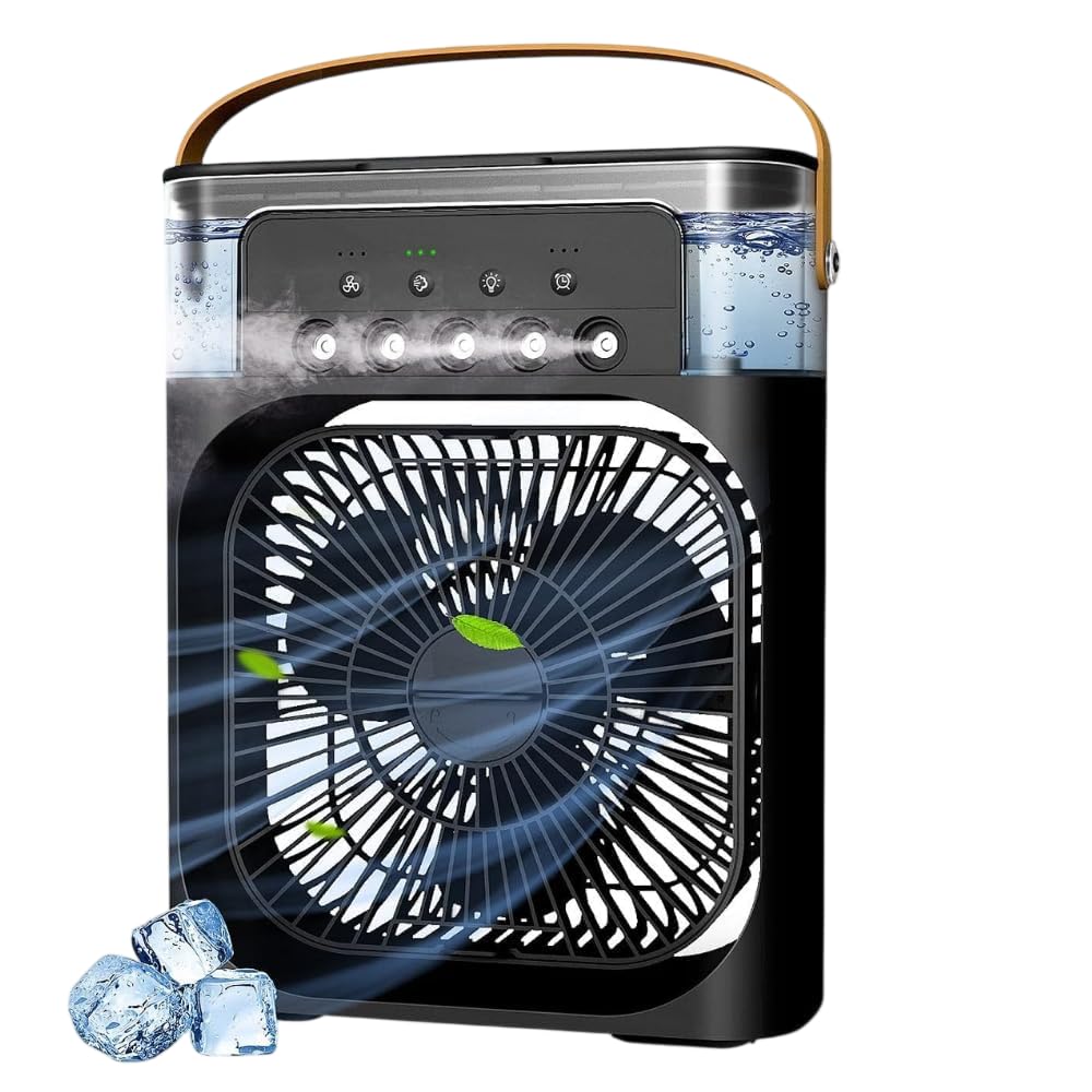 FUNAURA Portable Air Cooler Fan with 600ml Water Tank, 5 Spray Mist Levels, USB-C Powered, 3 Speed Settings, (Multicolor)-image-32