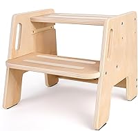 Woodure Wooden Toddler Step Stool - Adjustable Height 2-Step with Handles for Potty Training, Sink, Kitchen - 200lb Capacity