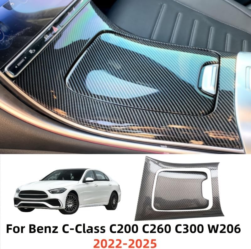 Compatible with Mercedes-Benz C200 C260 C300 W206 2022-2025 Left-Hand Drive, Car Center Console Gear Shift Panel Cover, Central Control Shift Panel Sheath, Glossy Black Interior Trim Sticker