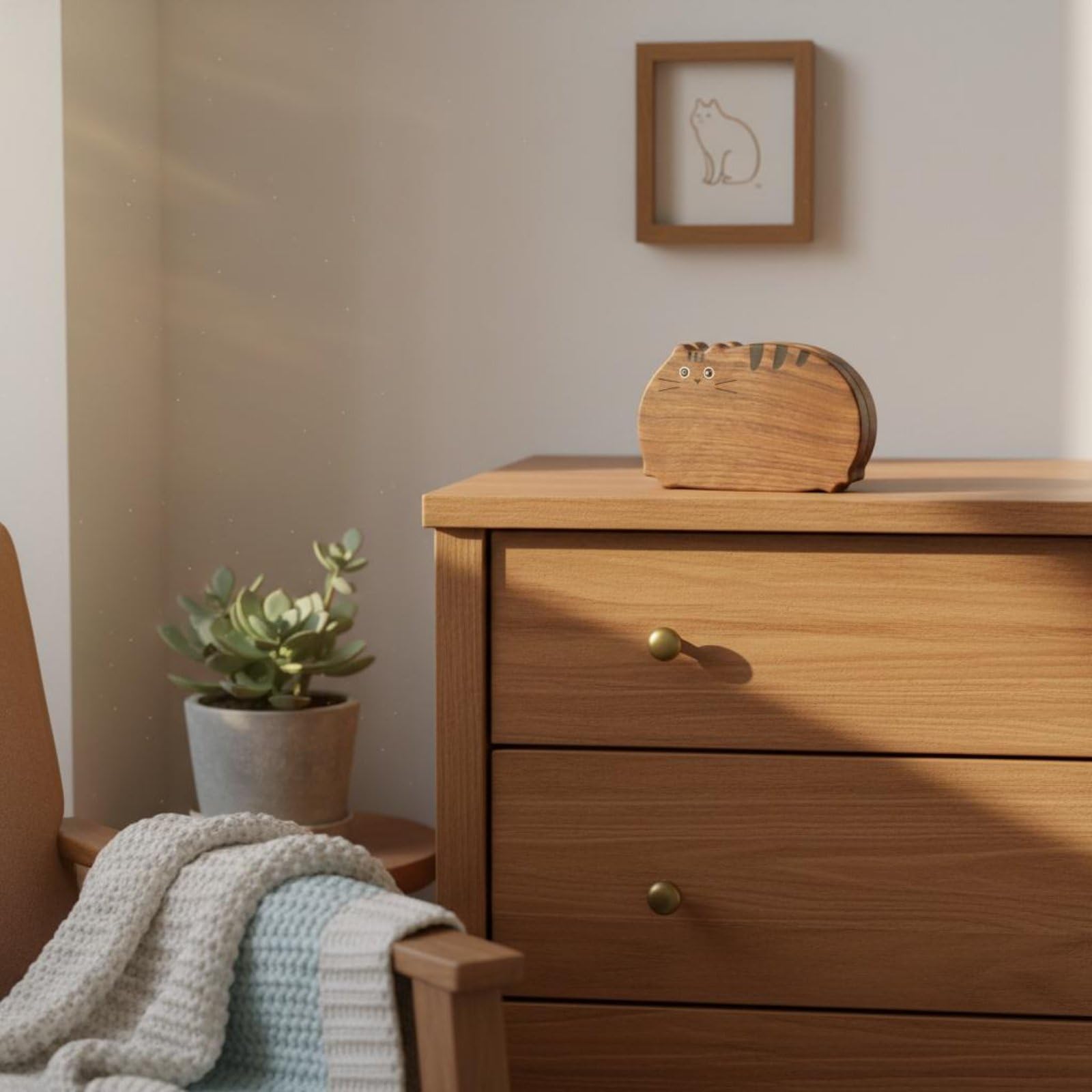 TISHITA Boîte à Bijoux Chat Coffret Organisateur Écrin en Bois avec Finition Lisse et Couvercle Sécurisé Intérieur Velours pour Bijoux Délicats Adaptée aux, Noyer Noir
