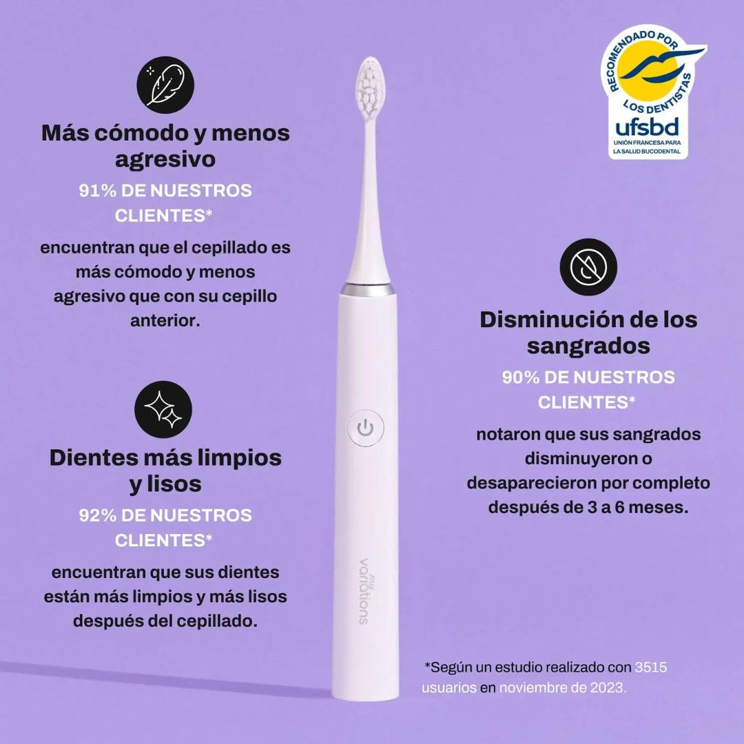 My Variations ® - Cepillo de Dientes Eléctrico - Tecnología Sónica - 1 Mes de Autonomía - 5 Modos de Cepillado - Temporizador de 2 Min Integrado - Recomendado por los Dentistas - Carga USB-C - Blanco