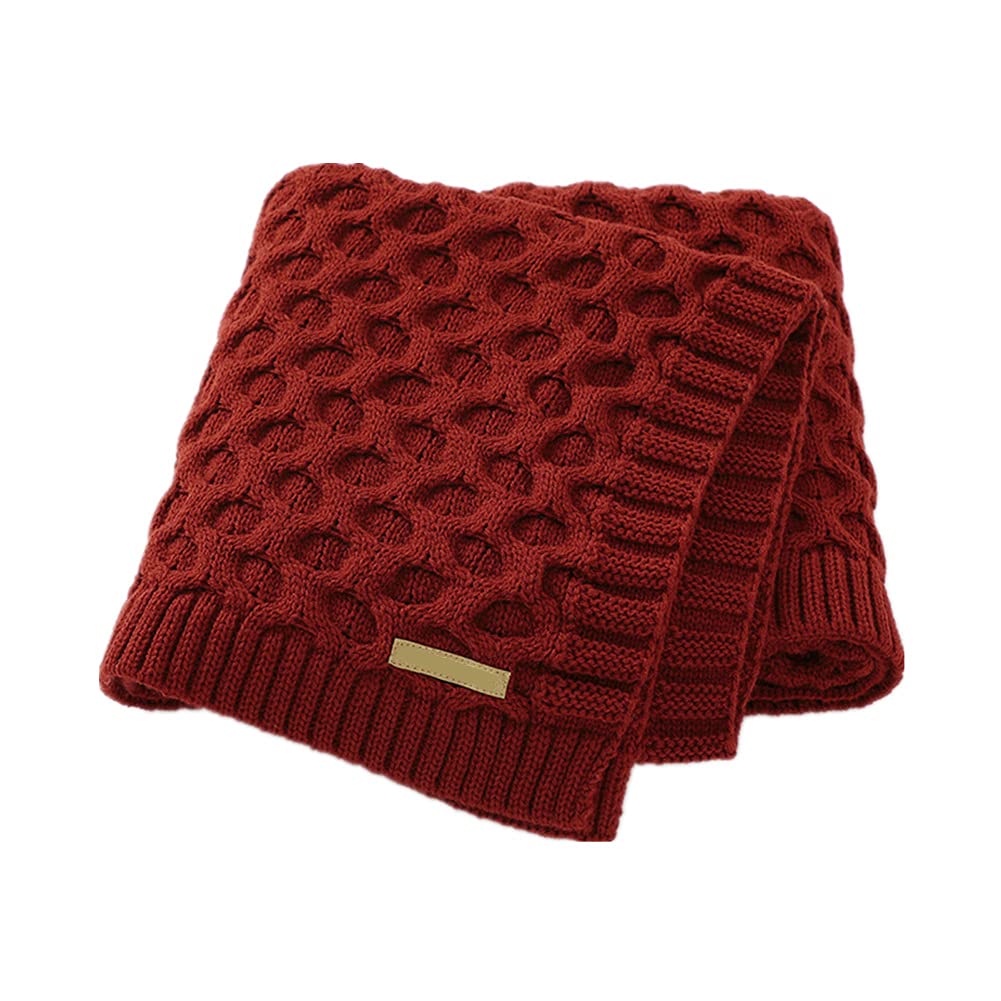 Surwin Baby Knitted Soft Blanket for Newborn, Warm Swaddle Wrap Stroller Cover Nursing Blanket Sleep Sack Stroller, Birthday Gift for Kids Boys and Girls (80x100cm,Brick red)