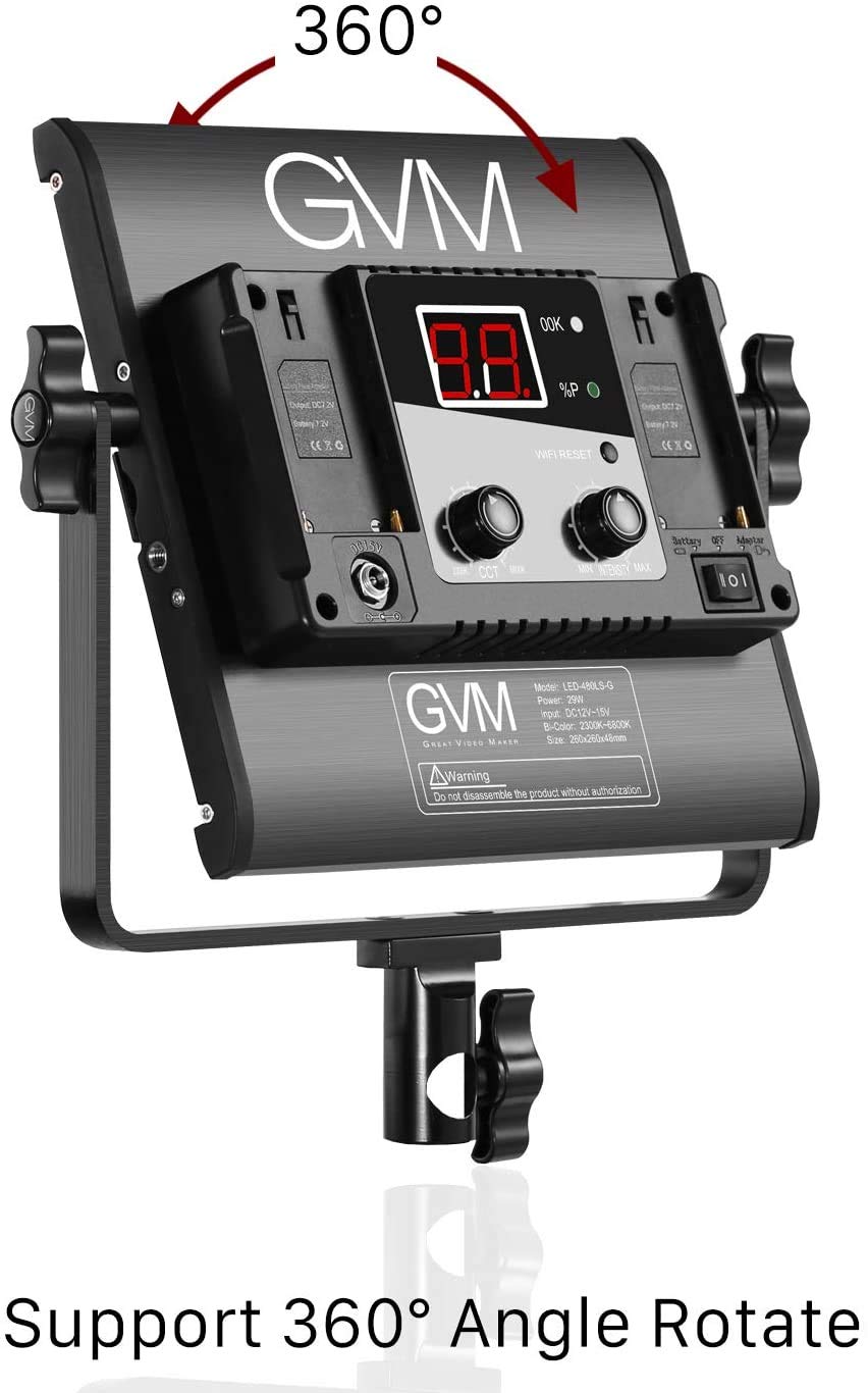 GVM 480 - Lampada video a LED con treppiede, 2300 K-6800 K, 480 LED, illuminazione per video con controllo via app, luce da studio, luce fissa per YouTube Studio, luce fotografica