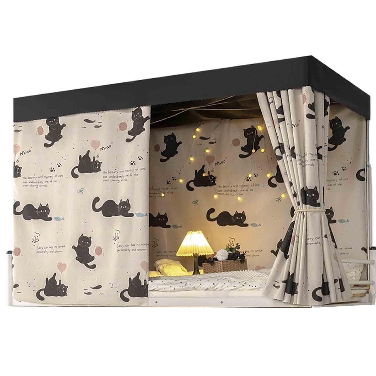 HAJHI Thicken Blackou Bunk Bed Tent Dormitories Bunk Bed Curtains for Bottom Top Polyester 3 Doors Loft Bed Curtains Mosquito-Proof(3*curtains+canopy,1.5M,G)