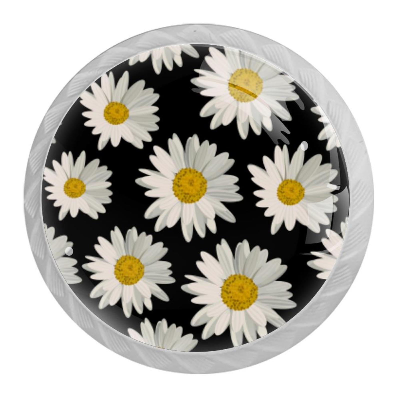 Tqmspg 4 Pieces Drawer Pulls Daisy Flower Door Knobs Dresser Handles for Kitchen Wardrobe Cupboard Hardware Furniture