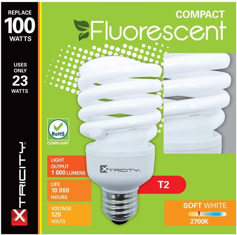 Best Deal 🛒 Compact Fluorescent Light Bulb T2 Spiral CFL, 2700k Soft White, 23W (100 Watt Equivalent), 1600 Lumens, E26 Medium Base, 120V, UL Listed (Pack of 4)