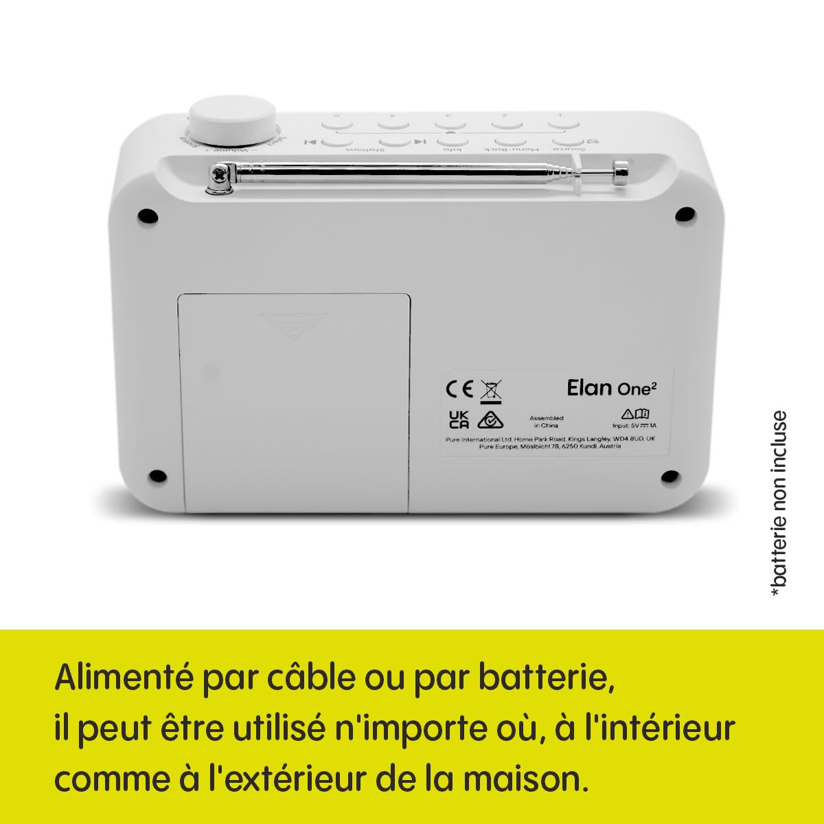 Pure Elan One2 Radio Portable Dab+/FM avec Bluetooth 5.1 (écran LCD, 10 Touches de mémoire, Fonctionne avec 4 Piles AA) Blanc Coton