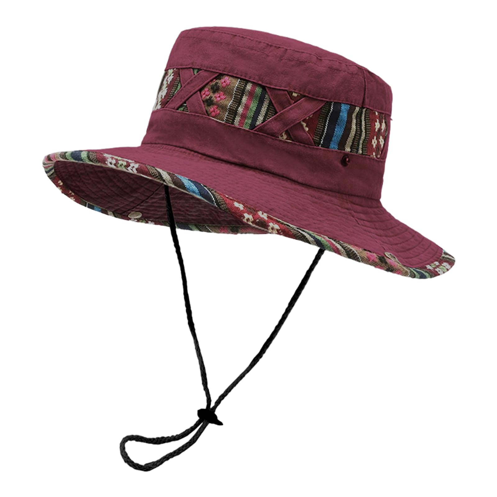 Maxtonser Stylish Ethnic Print Fisherman Hat Comfortable Cotton Blend Ventilated Design For Outdoor Festivals Travel