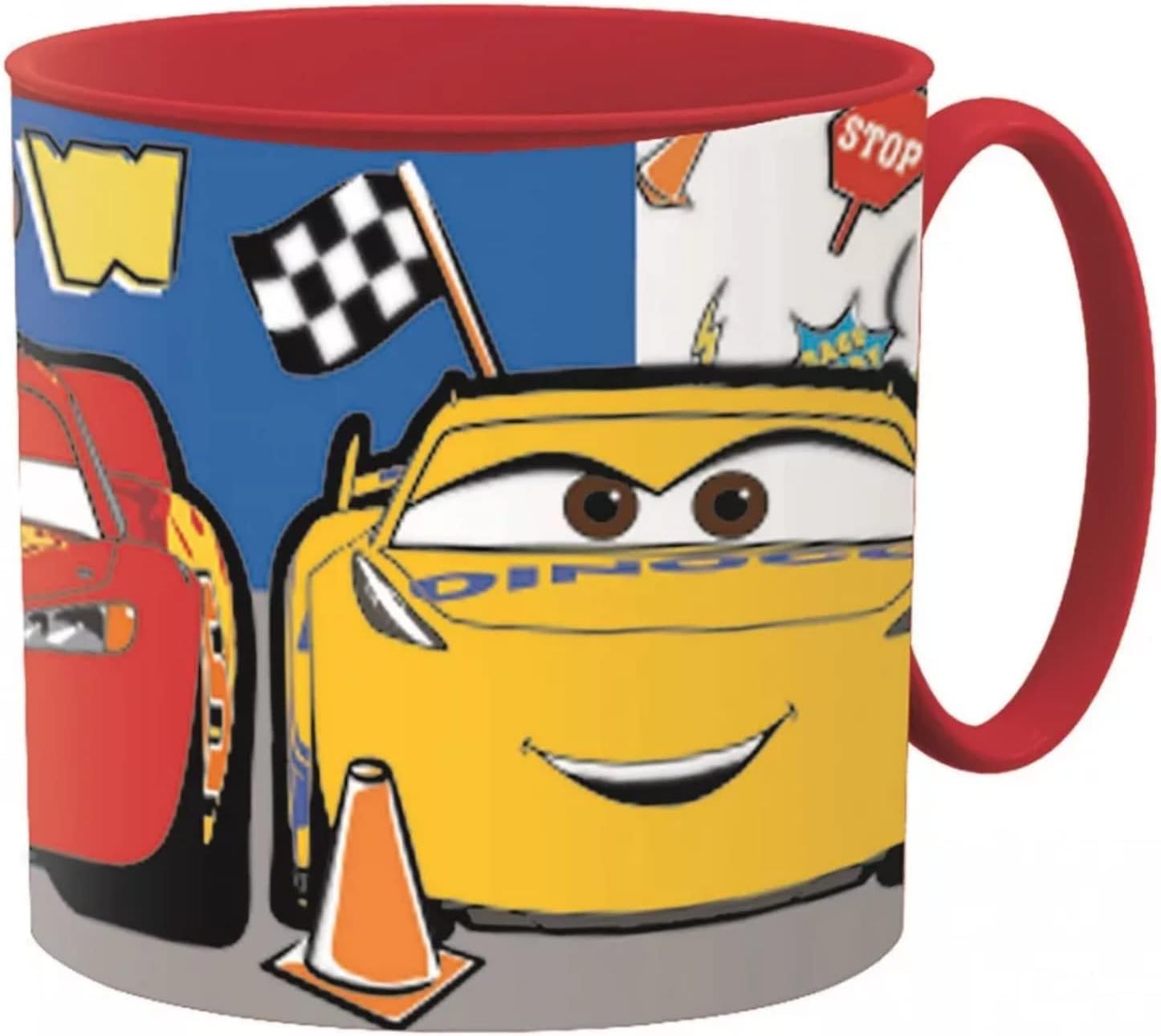 Golddunes Kids Plastic Mug, 265ml, Cartoon Character Design, with Handle, Microwave Safe, Reusable, for Ages 4 and Above, 7.5cm (Cars) — image 1