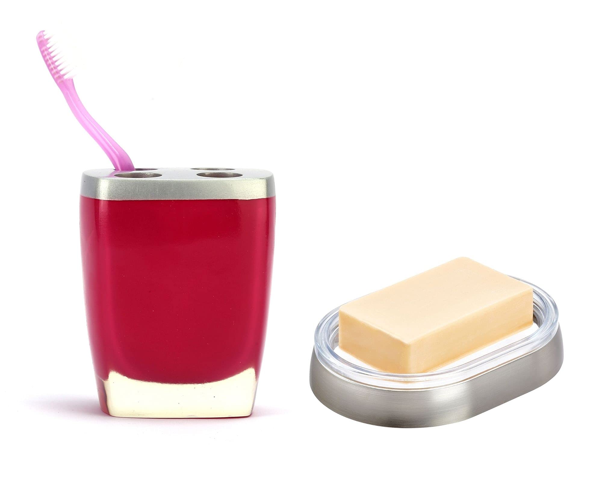 Toothbrush and Soap Dispenser Set of 2, Gray Pink