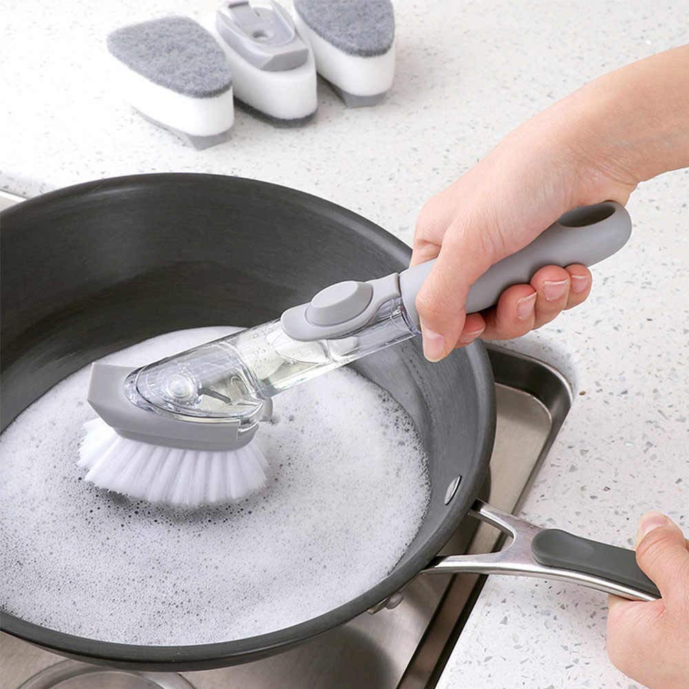 Sunshine Enterprise Press Type Plastic Automatic Sponge Dishwasher Pot Brush (Grey, Standard)