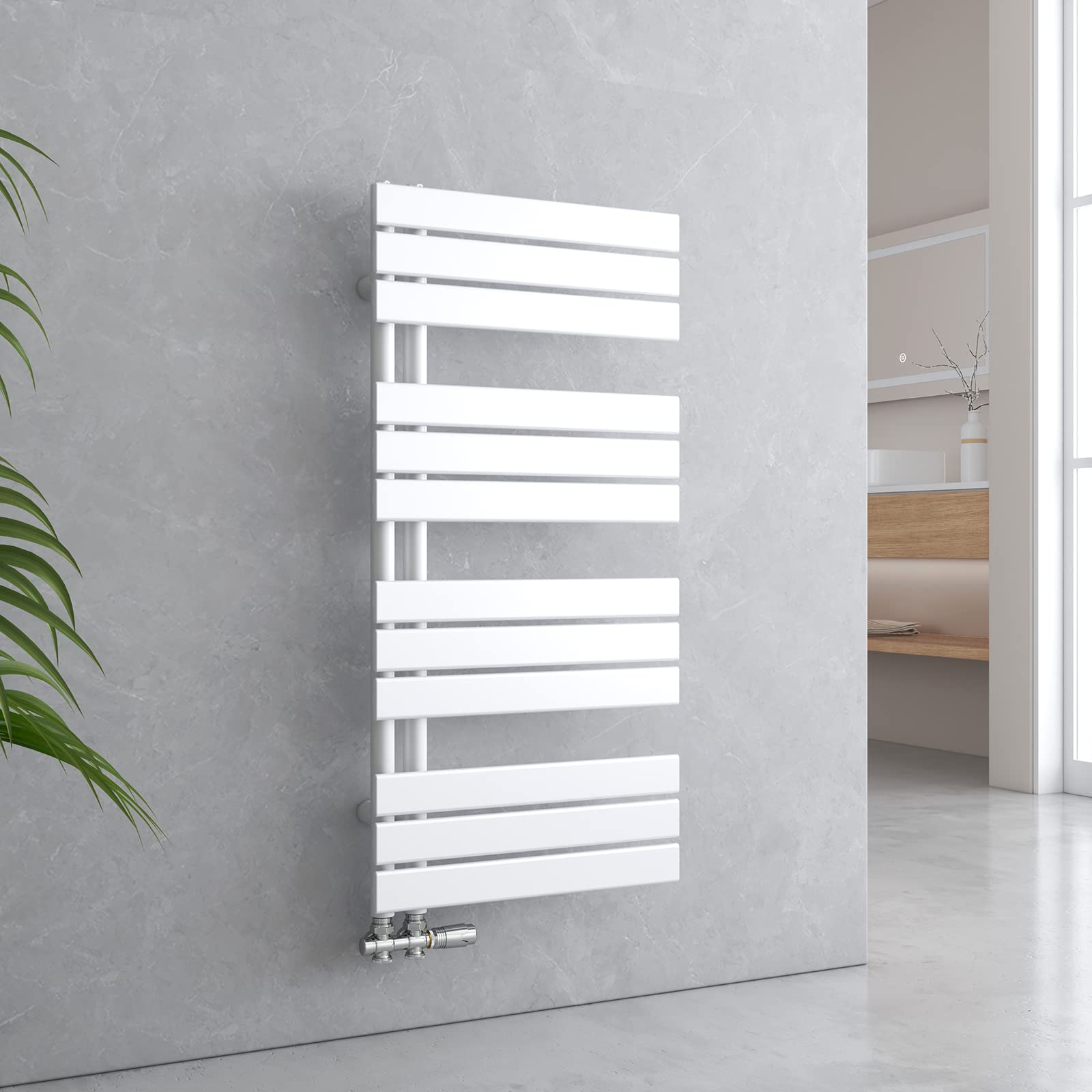 EMKE Sèche-serviettes à Eau Chaude Panneau Plat, Sèche-serviettes connexion latérale pour, Anthracite 1041x400mm 456Watts EMKE Sèche-serviettes à Eau Chaude Panneau Plat, Sèche-serviettes connexion latérale pour, Anthracite 1041x400mm 456Watts