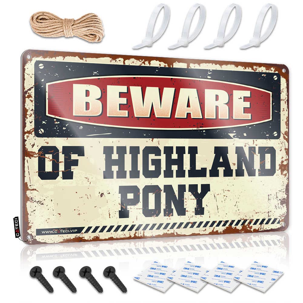 Mwfkkaddb Men's One Color Tinsign Decor Beware Of Highland Pony Sign Bar Sign Metal Tin Sign Metal(20X30cm)