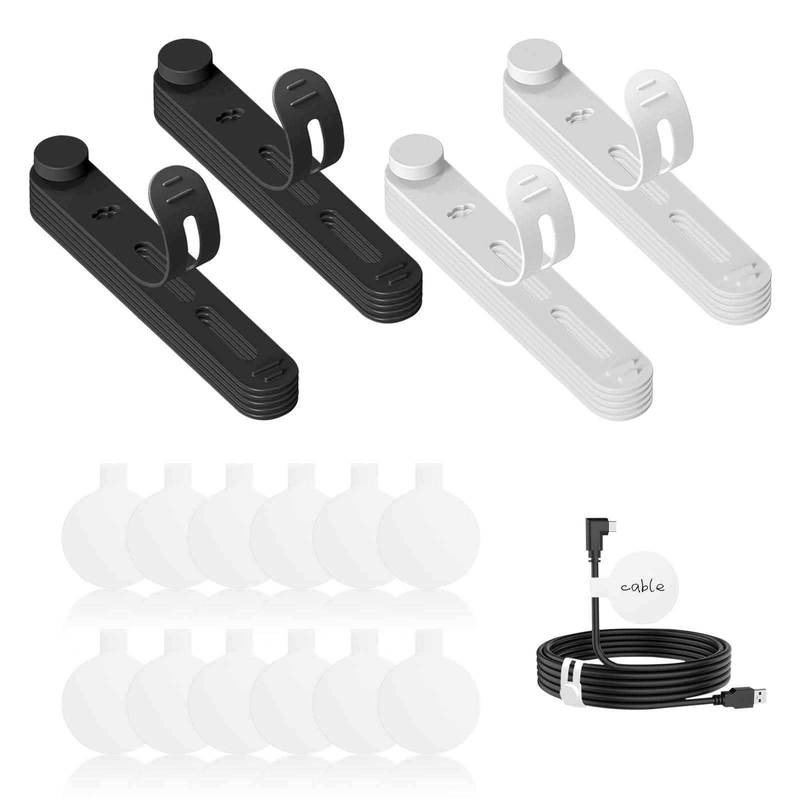 UMUST Paquete de 36 bridas de silicona y etiquetas para cables, 20 bridas de silicona + 12 etiquetas de identificación para cables, bridas de alambre reutilizables y etiquetas de alambre para