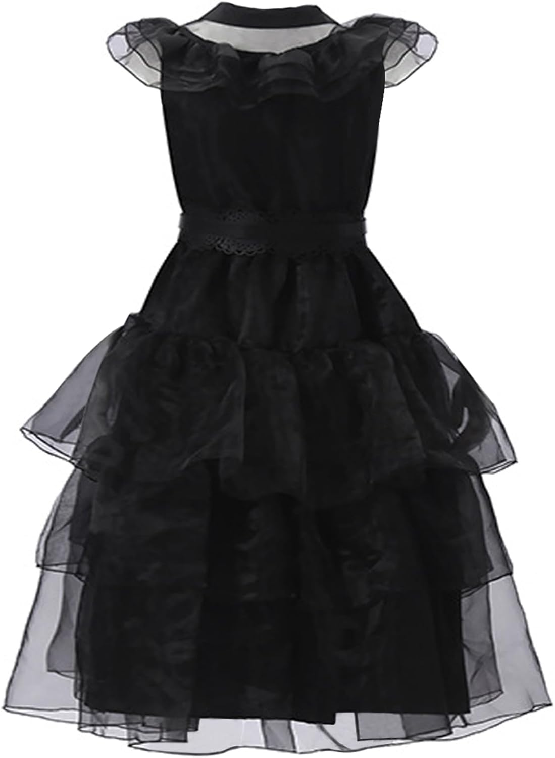 Vintage Goth Black Dress Costume Gothic Cosplay Dance Tulle Lace Skirt Halloween Party Outfit with Necklace - Image 4