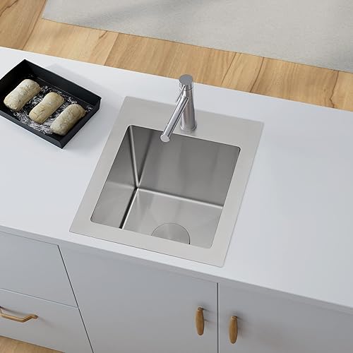 Miniatura 6 de Lonsince Fregadero de barra, fregadero de barra de 17 x 19 pulgadas, fregadero de barra húmeda, fregadero de RV pequeño, fregadero de cocina y barra