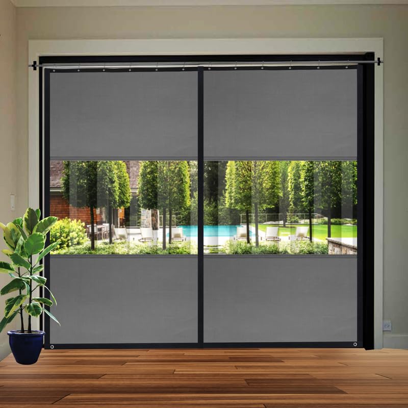 Image of Polyester with PVC Fabric Outdoor Waterproof Curtain with Top Eyelet Protect from AC, Sun, Dust & Rain Used for Balcony, Door & Window (Grey Color 4.5 X 6.5 Feet, Pack of 1 Piece)
