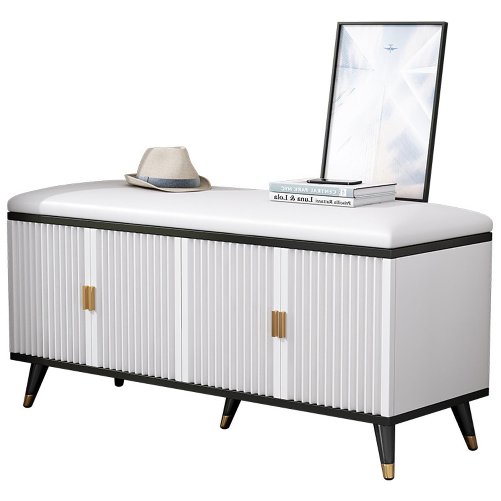 MSHGSKU White Hallway Storage Bench with Padded Seat Cushion Shoe Cabinet & 2 Drawers Hidden Storage Solutions for Entryway Size: 90x30x50cm Perfect for nizing Shoes & Accessories