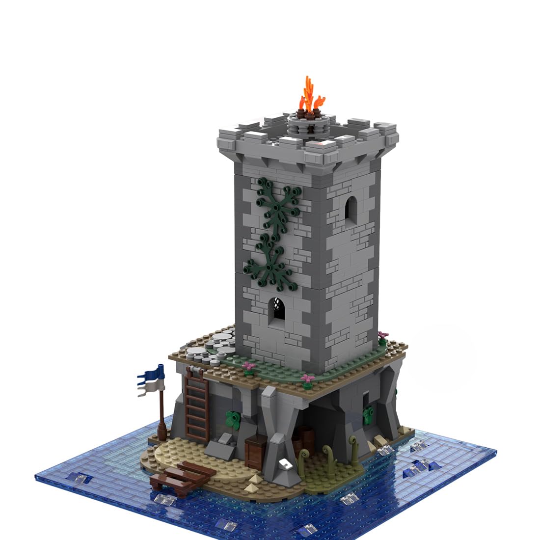 Mittelalterlicher Wachturm 995 Teile Klemmbausteine Mittelalterliches Insel-Leuchtturm Architecture Burg Gebäude Set, MOC-149690