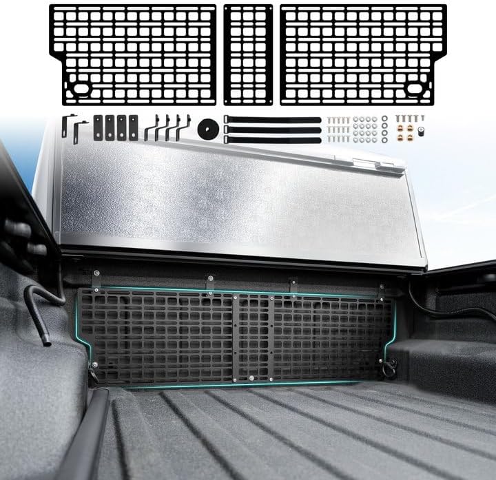 front truck bed molle panel rack system compatible with 2019-2024 jeep gladiator jt accessories cargo storage organizer tools rack fit for 19-24 gladiator jt accessories (not fit 2025) front molle panel