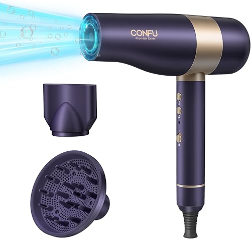 Secador de pelo de alta velocidad CONFU secador de pelo iónico negativo de secado rápido con motor sin escobillas de 110,000 rpm, boquilla magnética