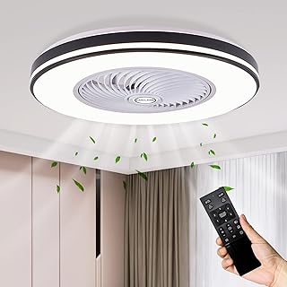 Modern Ceiling Fans with Light,19" Flush Mount Ceiling Fans with Lights Remote Control,3 Colors 6 Speeds LED Dimmable Low Profile Ceiling Fans with Light for Bedroom,Living Room