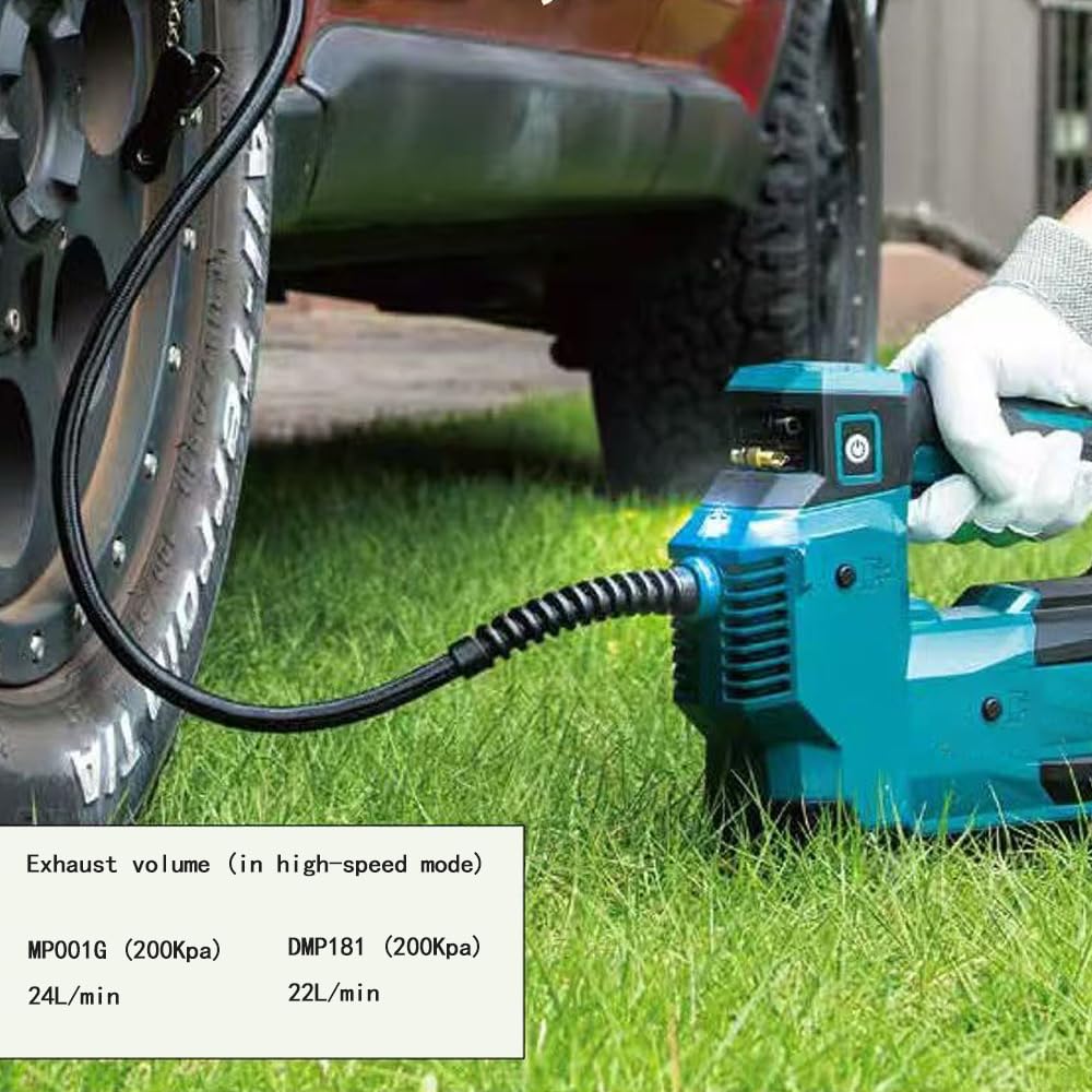 Akku-Kompressor Kompatibel für Makita 18V Akku, fahrradpumpe, LED,Unterspannungsschutz,Überlastungsschutz, Tragbare Luftpumpe für Auto, Motorrad, Fahrrad, Bälle (ohne Akku)