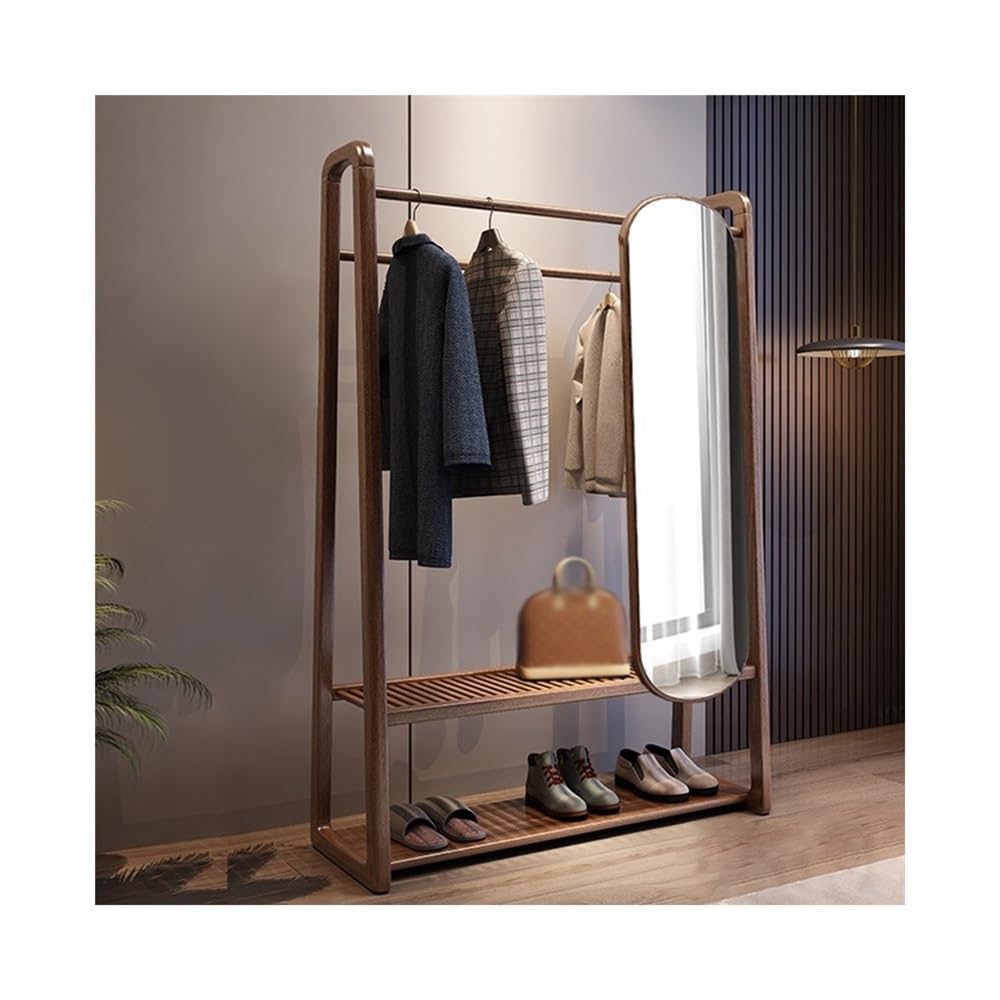 YQINQIN83B Organizer Rack Solid Wood Hanger Floor Bedroom Coat Rack with Mirror for Bedroom