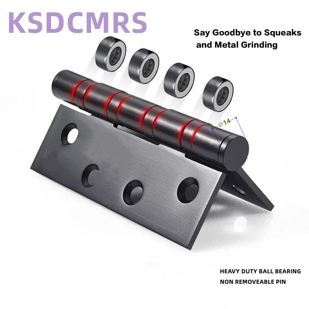 Lot de 4 charnières de porte noires de 102 x 102 mm en acier inoxydable à roulement à billes NRP avec coin carré pour ouverture et fermeture de portes extérieures et intérieures résidentielles