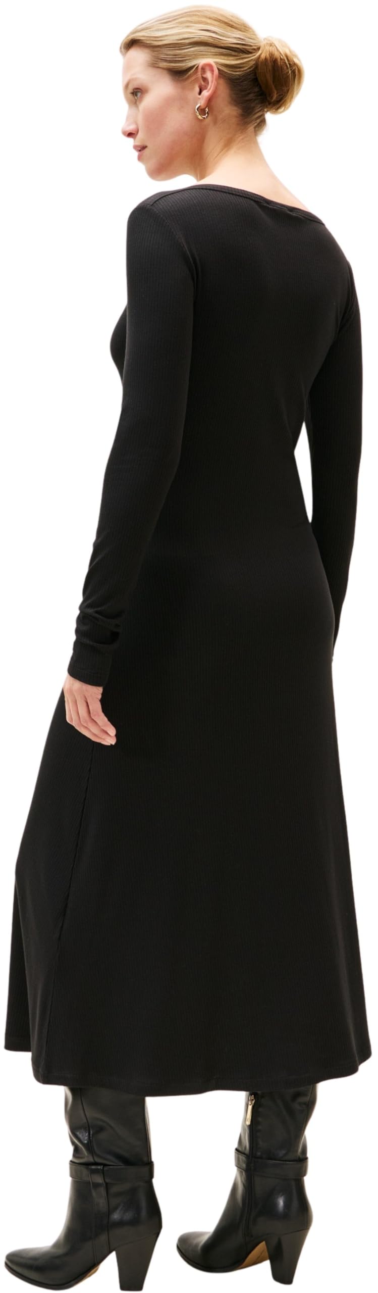 Tommy Hilfiger Vestido Bodycon Mujer Rib Flare Midi con Cuello Barco