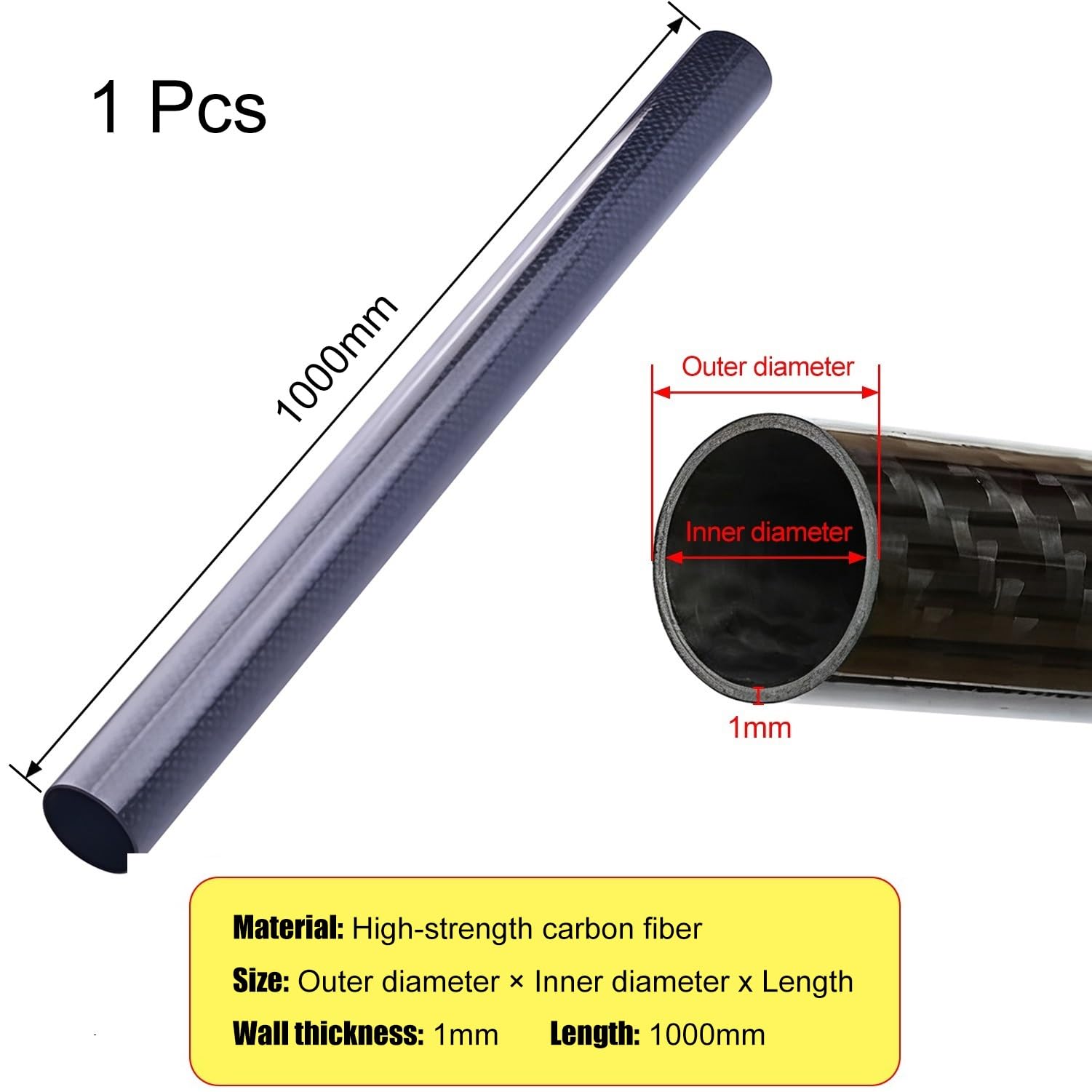 Rura z włókna węglowego, Rura z włókna węglowego 3K 1000 mm czarna OD 5-54 do dronów(49x47x1000mm)